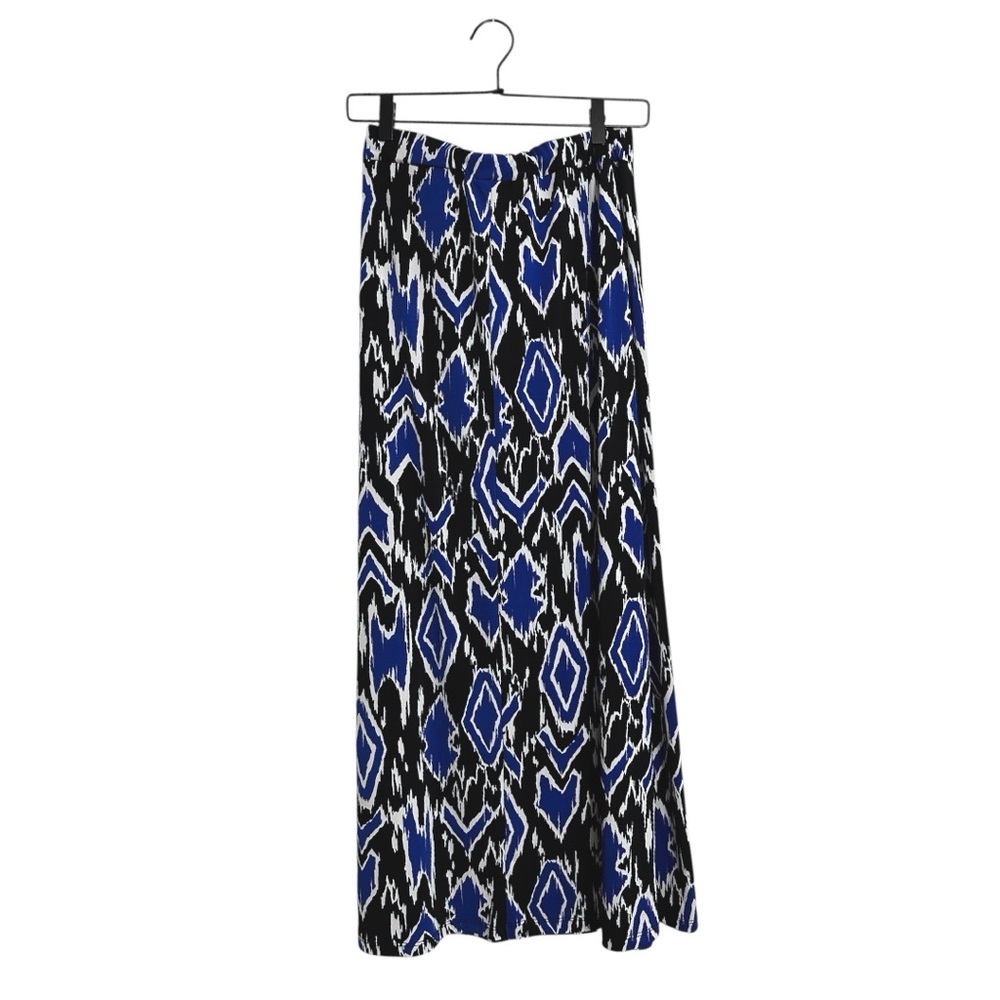Carole Little Blue Black Ikat Maxi Skirt Size Small Bohemian Travel Graphic